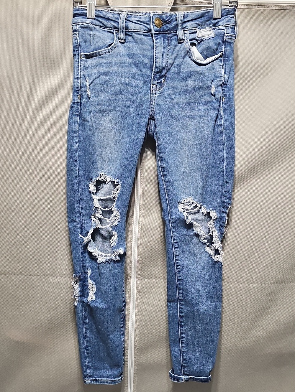 American Eagle Light Blue Ripped Skinny Jeans